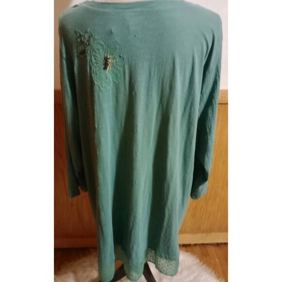 LOGO Women's LS Tunic Top Green Sz 3X Embellishments & Front & Back Lace New - Picture 5 of 9